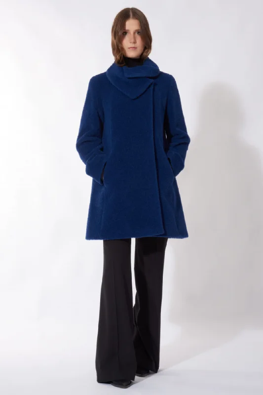 women's stylish blazer -Alpaca & Wool Coat with Petal Collar 86001