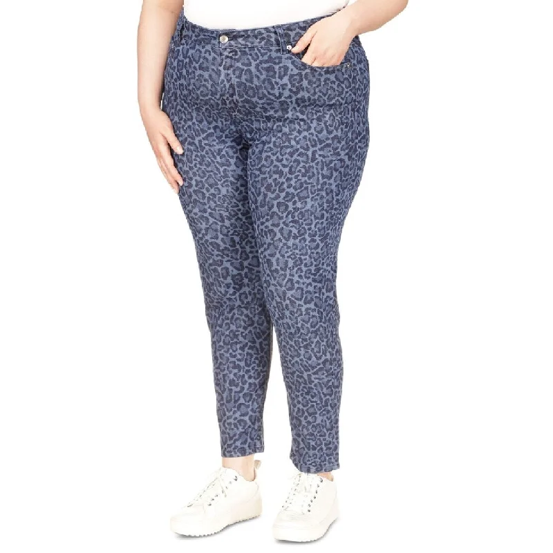 women's high-waisted skinny jeans -Michael Kors Women's Printed High Rise Skinny Jeans Blue Size 18W