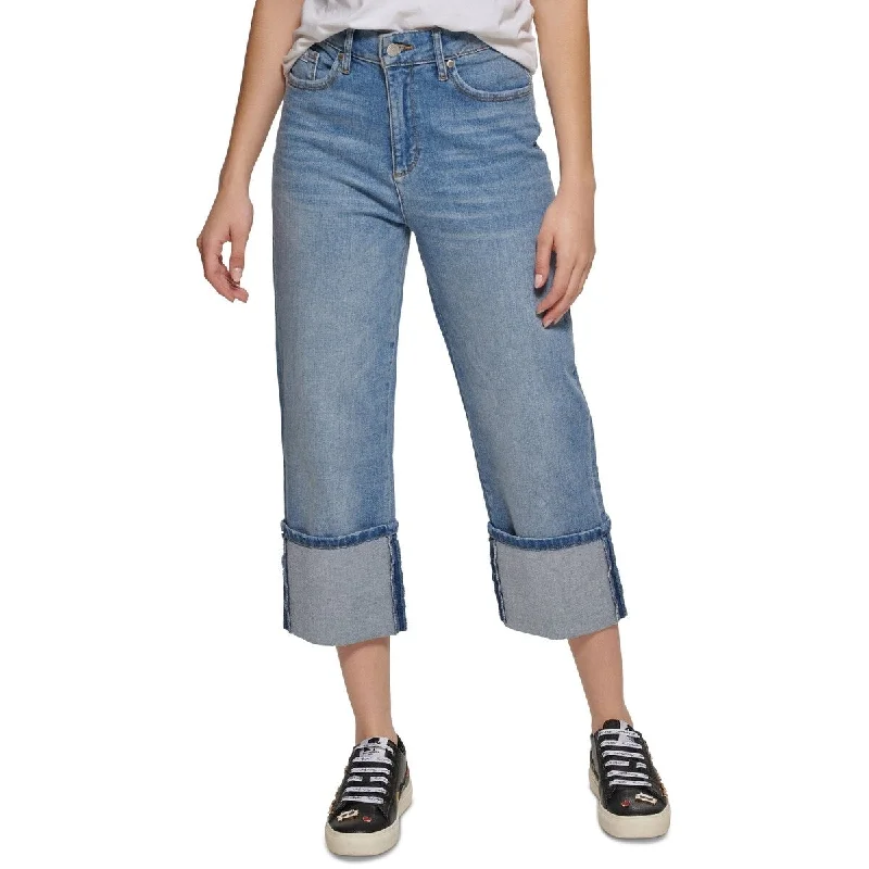 ladies' relaxed fit denim jeans -Karl Lagerfeld Paris Women's Cuffed Cropped Jeans Blue