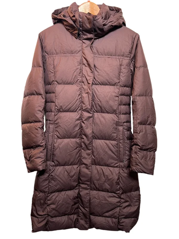 women's asymmetrical zip jacket -Patagonia Women's Burgundy Long Puffer Coat (Size S)