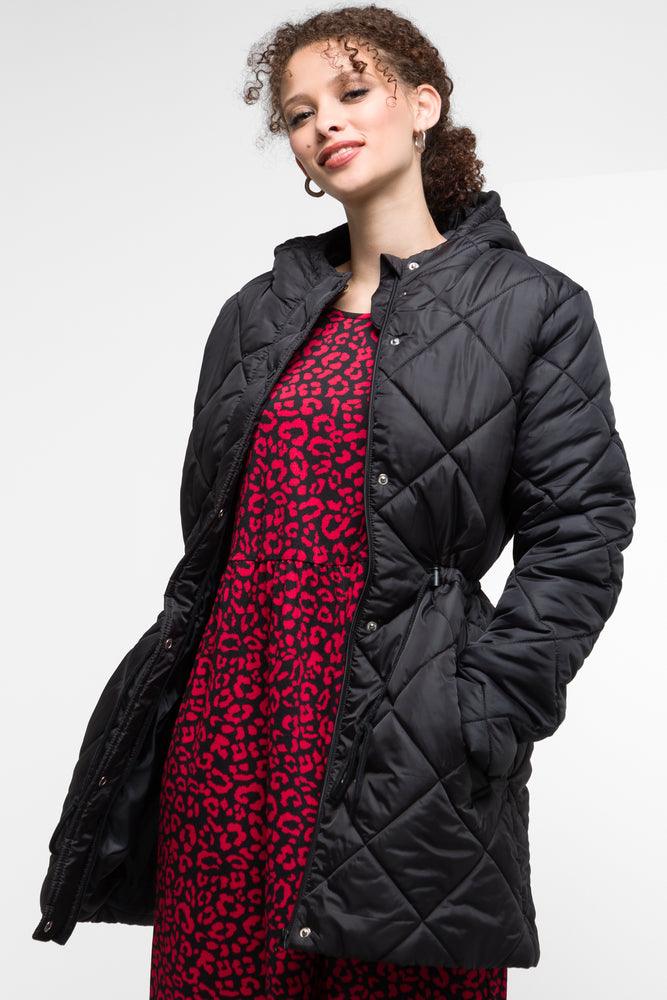 sophisticated evening coat for women -Quilted Puffer Coat Black