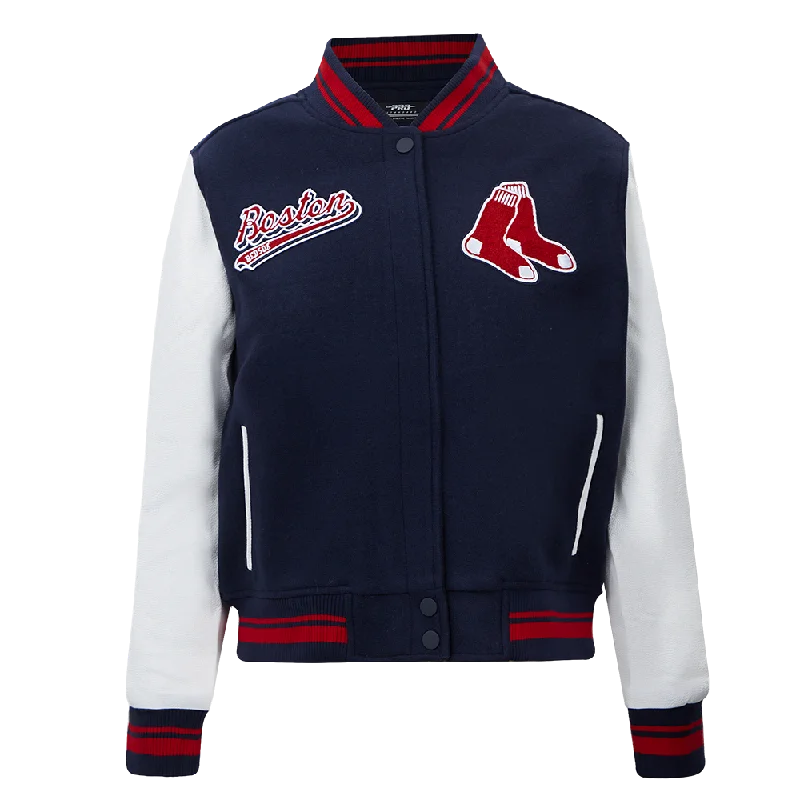 casual oversized shacket for women -MLB BOSTON RED SOX SCRIPT TAIL WOMEN'S WOOL VARSITY JACKET (MIDNIGHT NAVY/RED/MIDNIGHT NAVY)