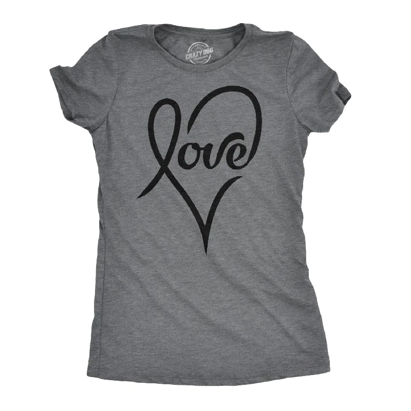 ladies' loose-fit batwing top -Love Cursive Heart Women's T Shirt