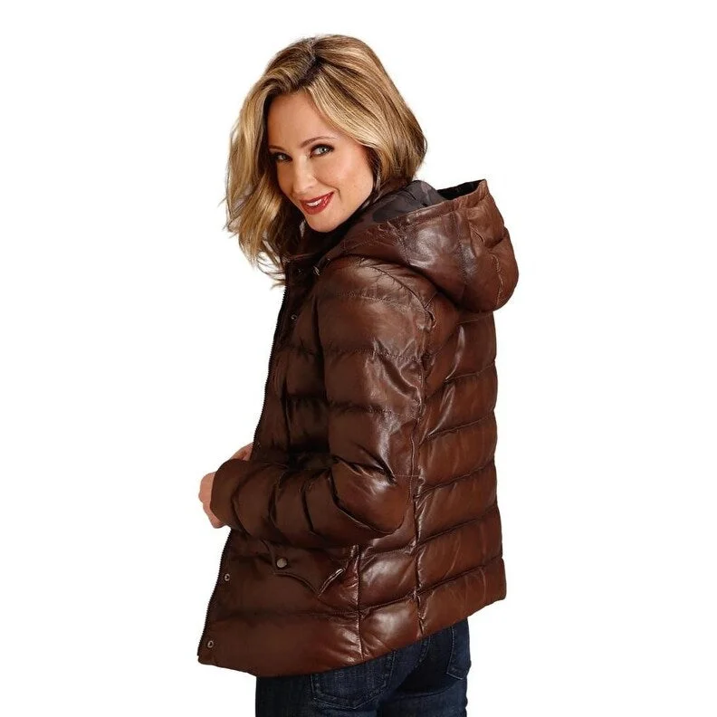 stylish longline coat for women -Stetson Western Jacket Womens Leather Zip Brown 11-098-0539-7092 BR