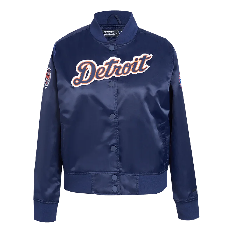 cozy teddy coat for ladies -MLB DETROIT TIGERS CLASSIC WOMEN'S SATIN JACKET (MIDNIGHT NAVY)