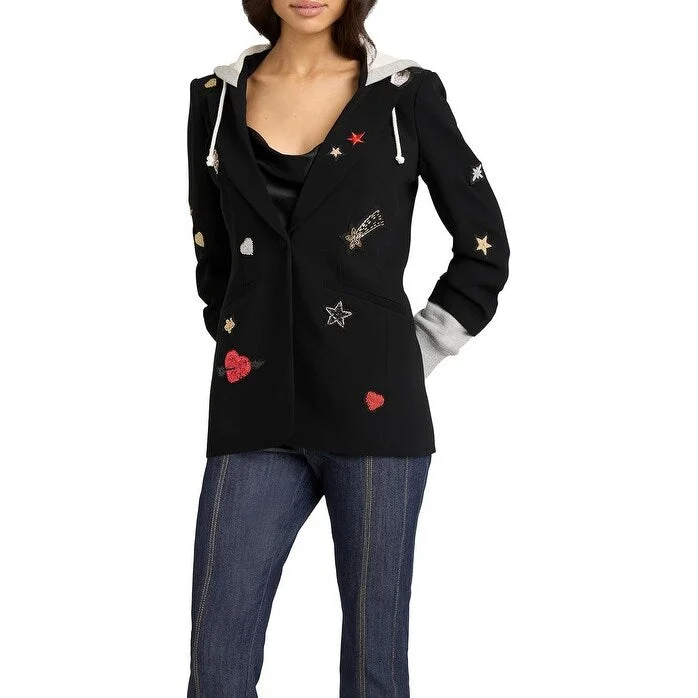 oversized women's coat -Cinq a Sept Women's Nebula Embroidered Hooded Khloe Jacket Black