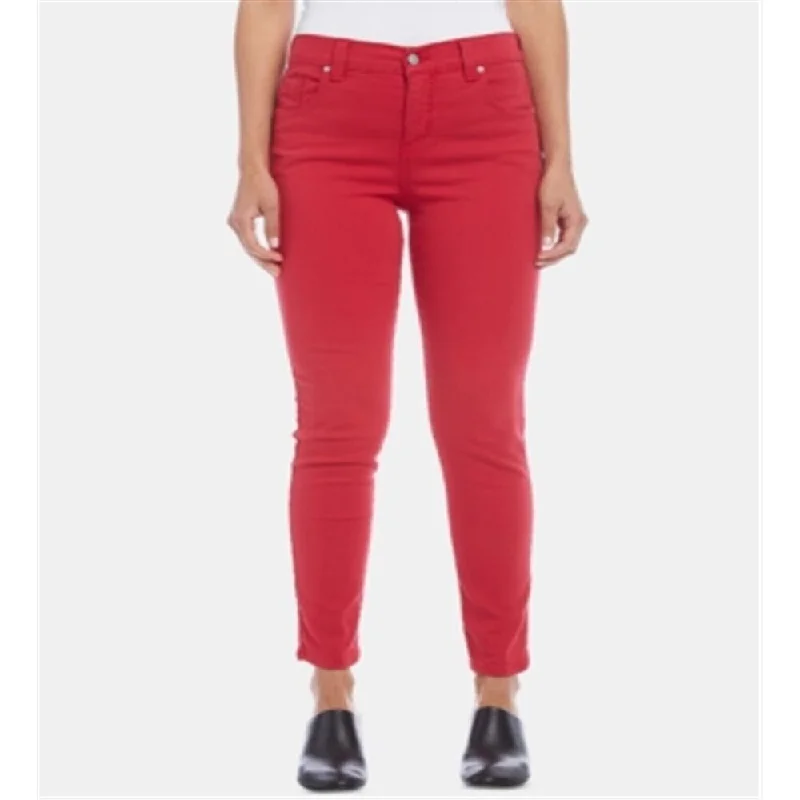 women's embroidered denim pants -Karen Kare Women's Zuma Cropped Twill Jeans Red Size 10