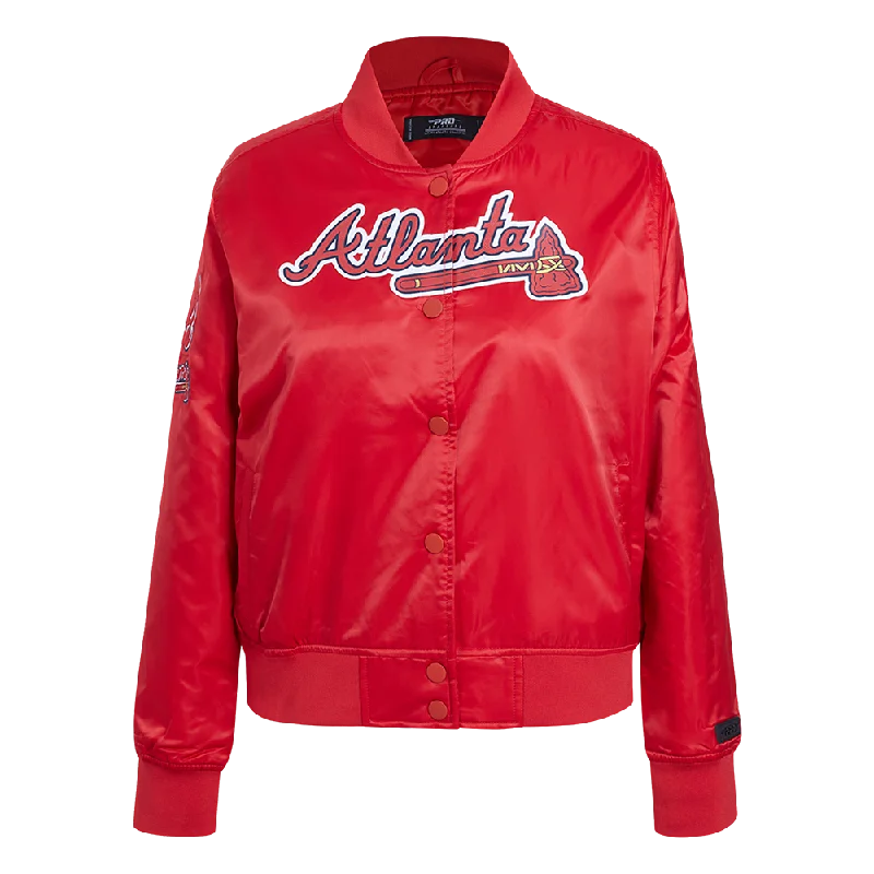 women's double-breasted coat -MLB ATLANTA BRAVES CLASSIC WOMEN'S SATIN JACKET (RED)