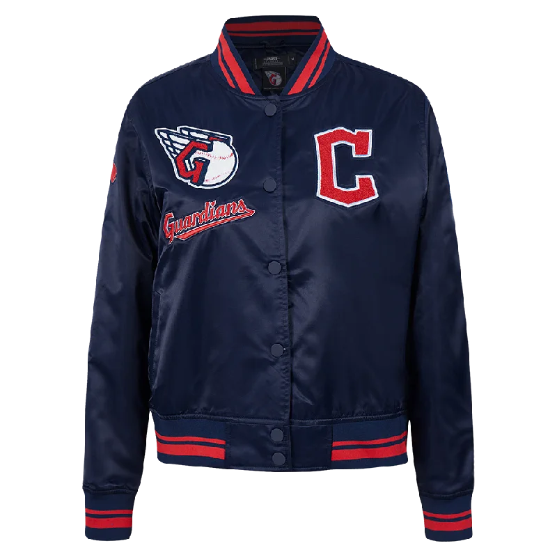 women's waterproof raincoat -MLB CLEVELAND GUARDIANS RETRO CLASSIC WOMEN'S RIB SATIN JACKET (MIDNIGHT NAVY/RED/MIDNIGHT NAVY)