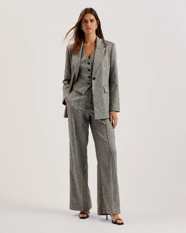 stylish longline coat for women -Koat Pinstripe Wide Leg Tailored Trousers Dk-Grey