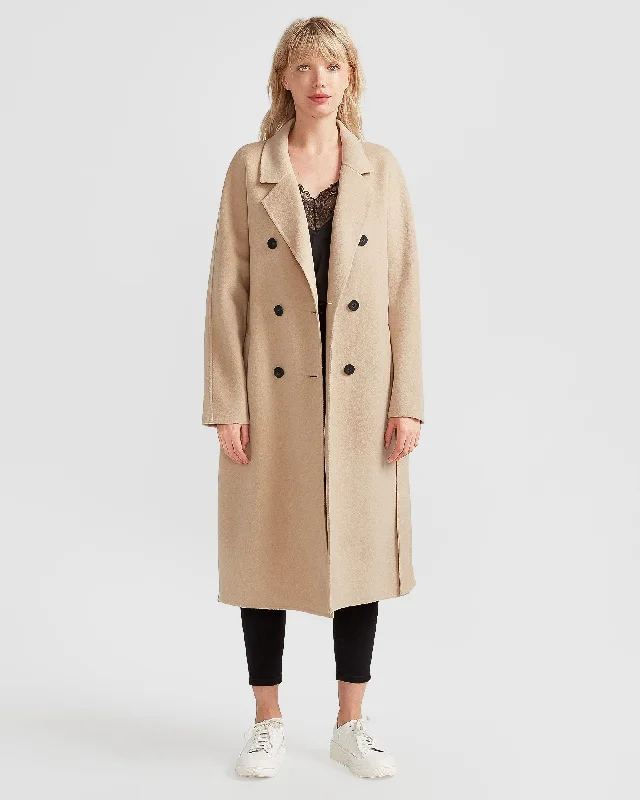 sleek minimalist coat for women -Boss Girl Double-Breasted Lined Wool Coat