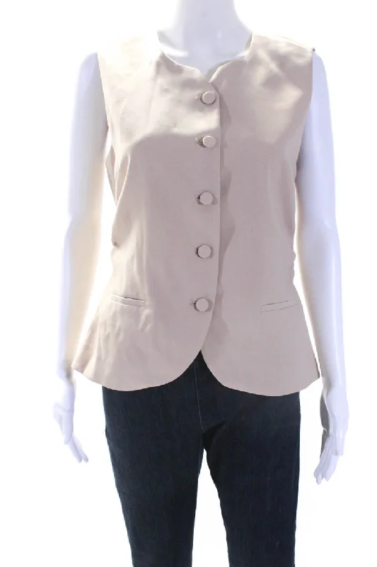 fitted wool blend coat for women -10 Crosby Derek Lam Womens Y Neck Button Up Waistcoat Vest Champagne