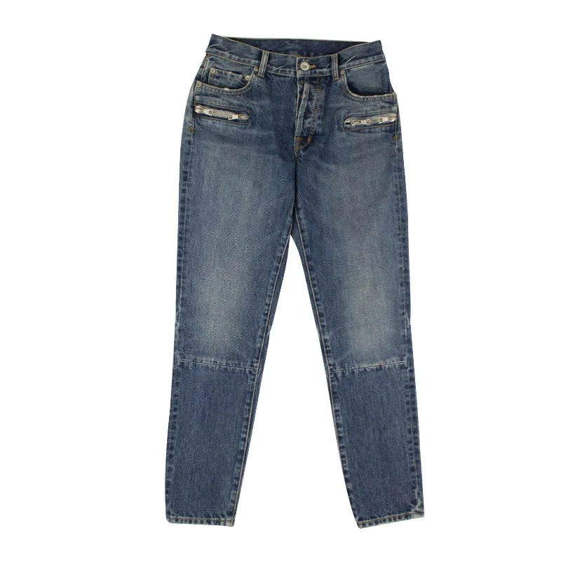 women's vintage bootcut jeans -Unravel Project Zipped Jeans Pants - Blue