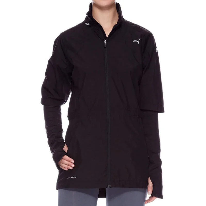 women's biker-style leather jacket -Puma Tech Gore Windstopper Womens Running Jacket - Black