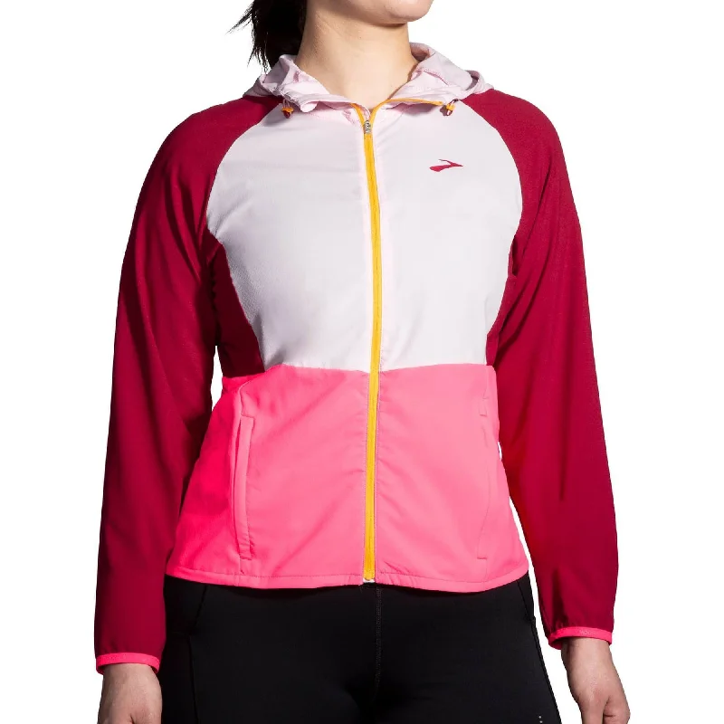 trendy plaid coat for women -Brooks Canopy Womens Running Jacket - Pink