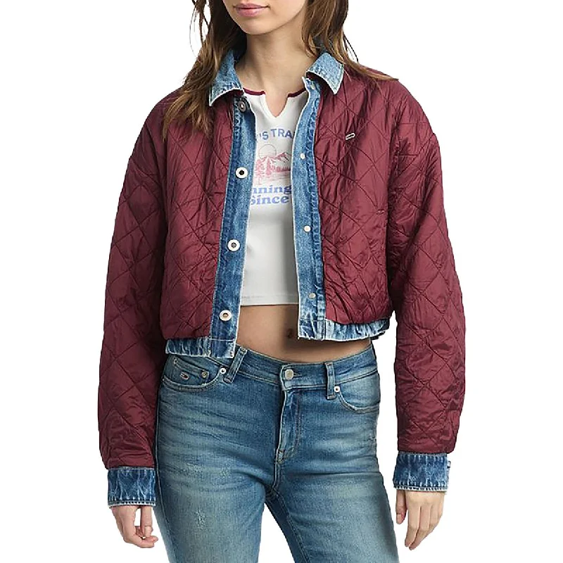 women's slim fit blazer -Tommy Jeans Womens Reversible Quilted Denim Jacket