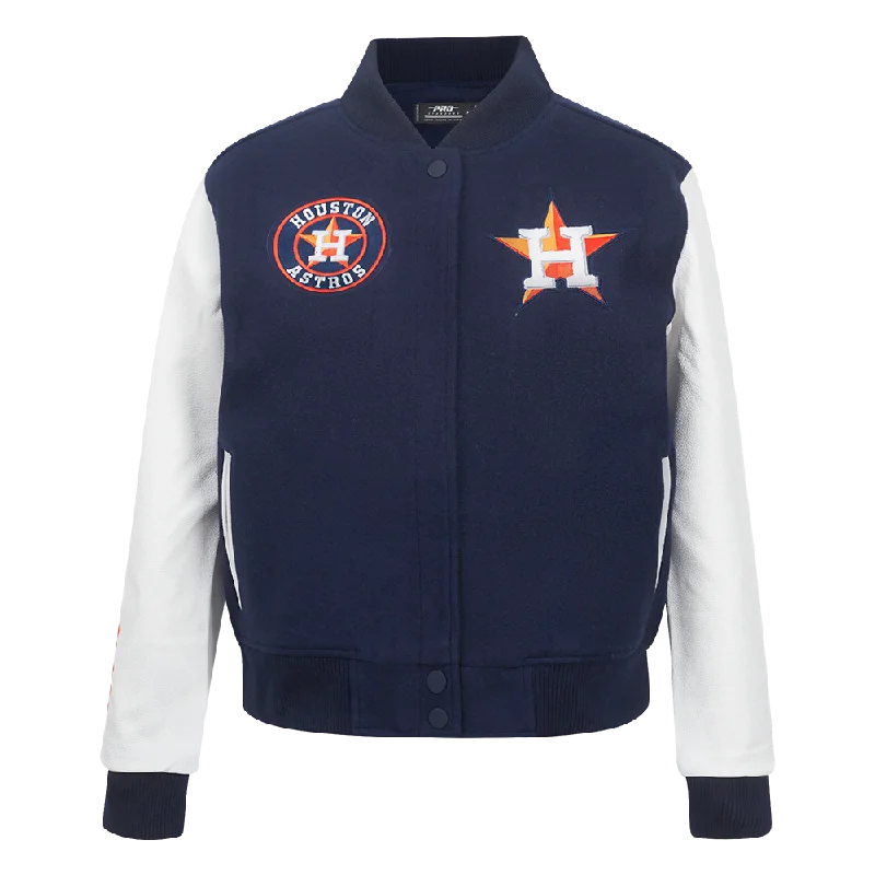 cozy teddy coat for ladies -MLB HOUSTON ASTROS CLASSIC WOMEN'S WOOL VARSITY JACKET (MIDNIGHT NAVY/WHITE)