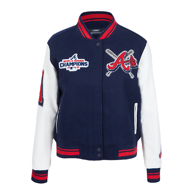 cozy teddy coat for ladies -MLB ATLANTA BRAVES MASHUP WOMEN'S RIB WOOL VARSITY JACKET (MIDNIGHT NAVY/RED/MIDNIGHT NAVY)