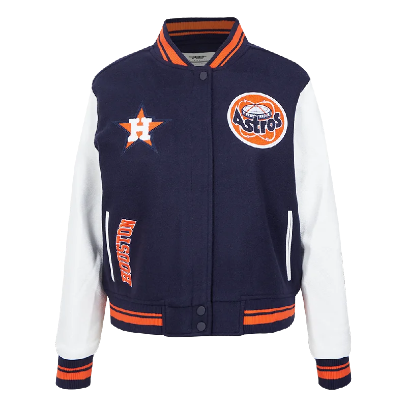 ladies' puffer jacket -MLB HOUSTON ASTROS RETRO CLASSIC WOMEN'S RIB WOOL VARSITY JACKET (MIDNIGHT NAVY/ORANGE/MIDNIGHT NAVY)