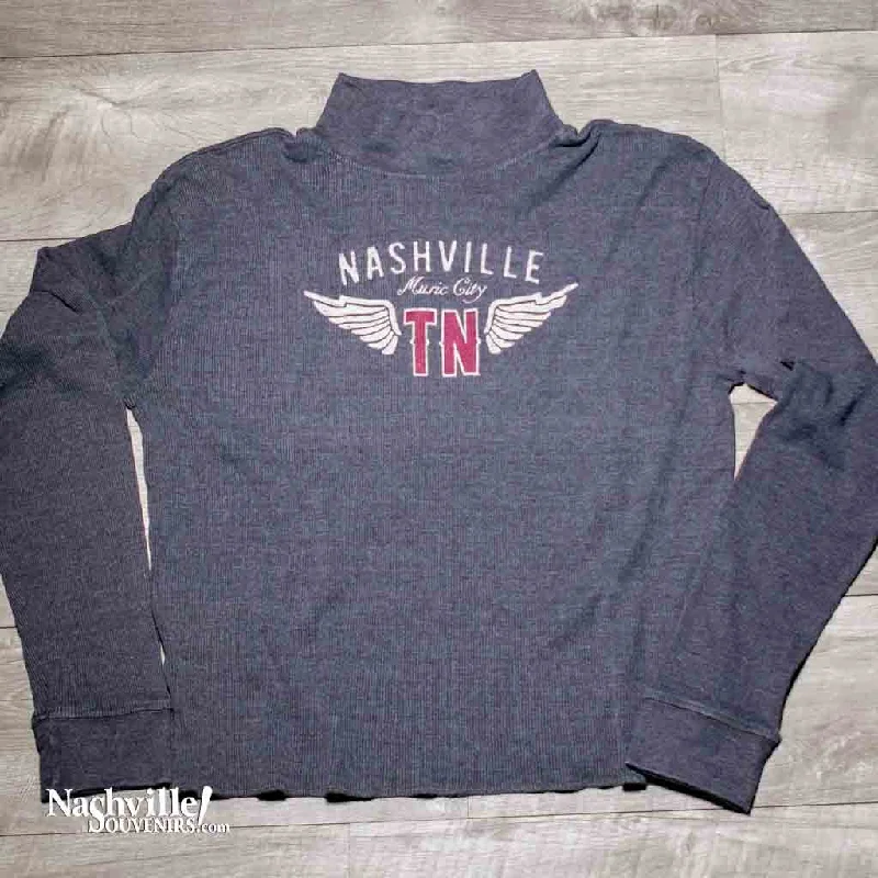 trendy crop top for women -Women's "Nashville Music City TN" Mock Turtle Neck