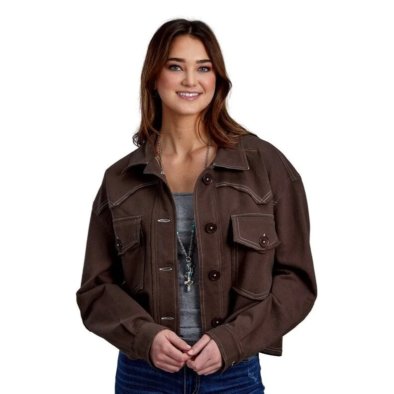 women's biker-style leather jacket -Roper Western Jacket Womens Fleece Straight Yokes 03-098-0514-6105 BR