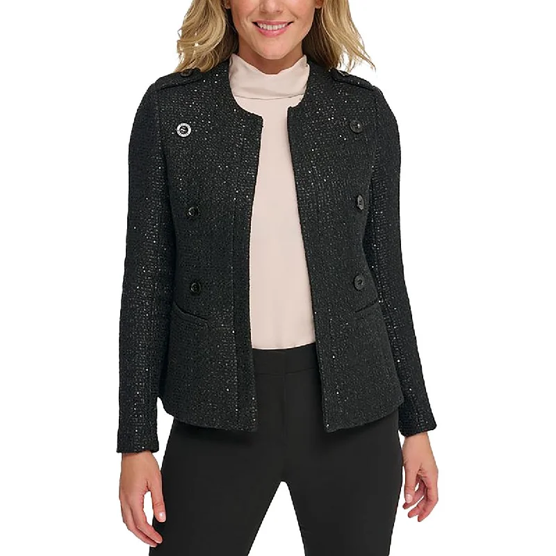 cropped wool blazer for women -Womens Sequined Open Front Wool Coat