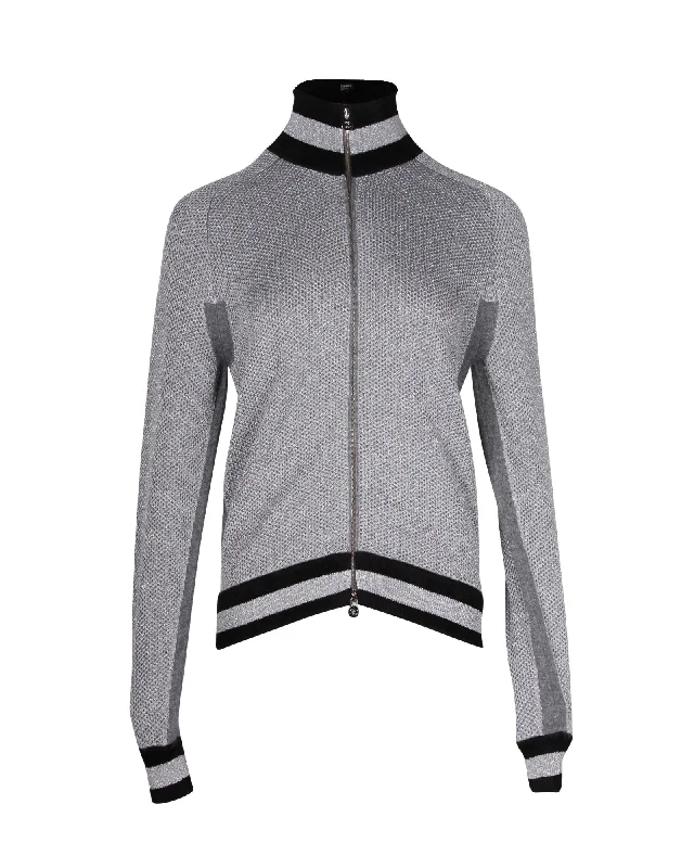 winter-ready faux shearling jacket for women -Chanel Zipped Bomber Jacket in Silver Viscose