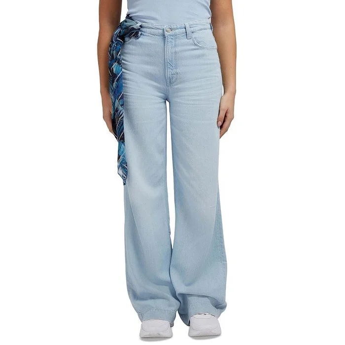 ladies' trendy raw hem jeans -GUESS Women's Super High Wide Leg Jeans Blue Size 29X33