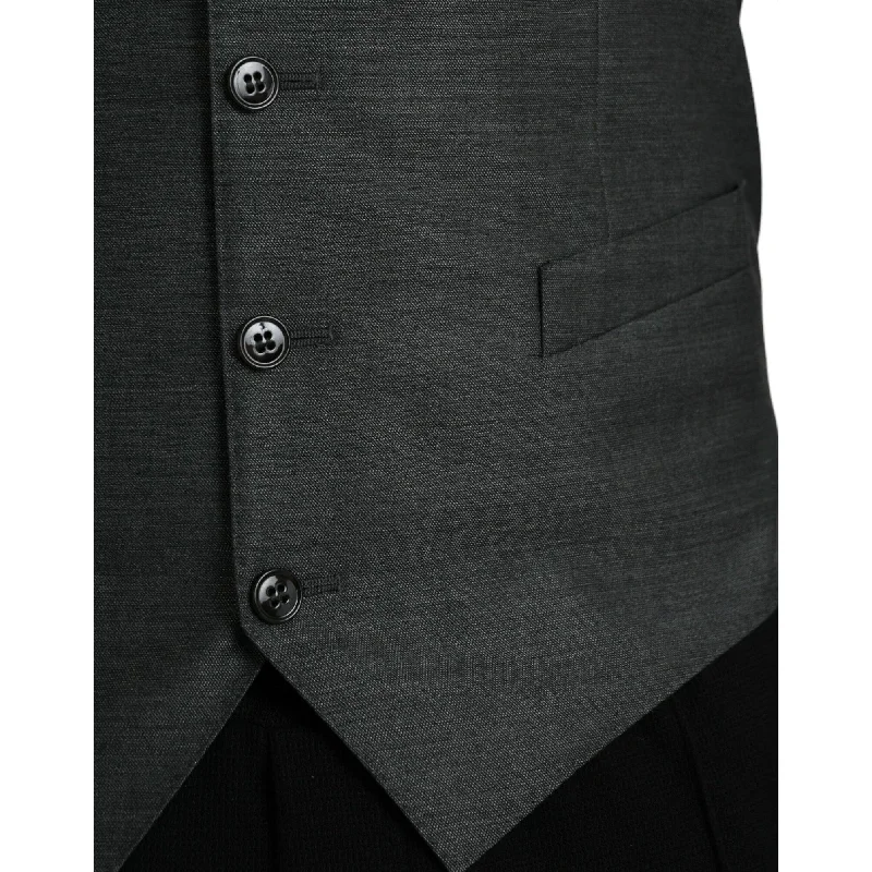 ladies' longline puffer coat -Dolce & Gabbana Gray Wool Formal Dress Waistcoat Men's Vest