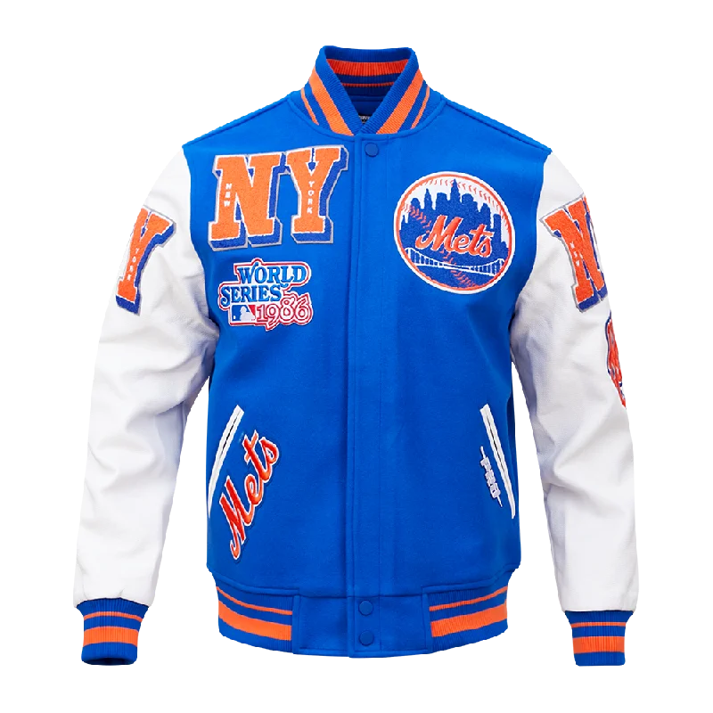 oversized women's coat -MLB NEW YORK METS MASH UP LOGO VARSITY JACKET (ROYAL/WHITE)