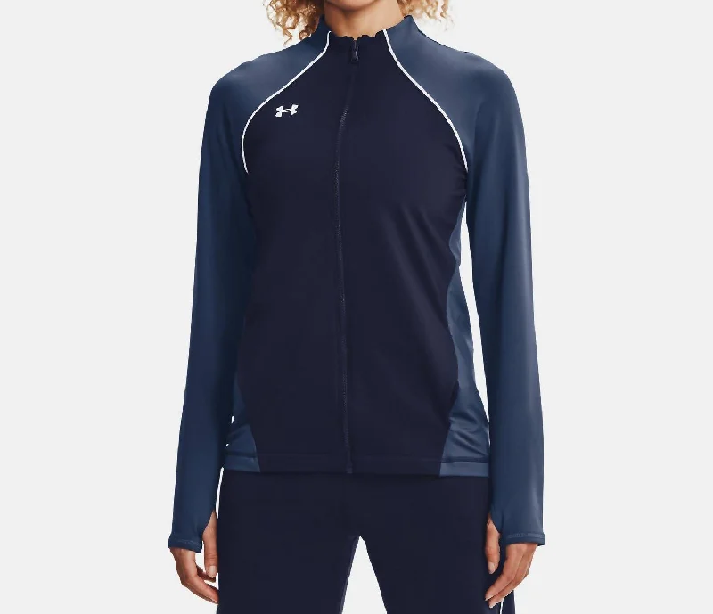 women's asymmetrical zip jacket -Layer Up Full Zip Jacket In Midnight Navy/white