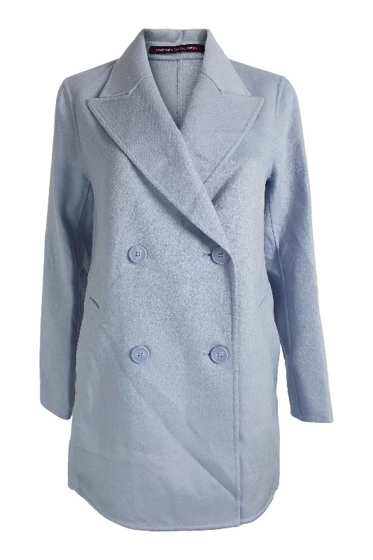 women's travel-friendly jacket -COMPTOIR DES COTONNIERS Wool and Silk Blend Heather Blue Lintot Pea Coat (FR 40)