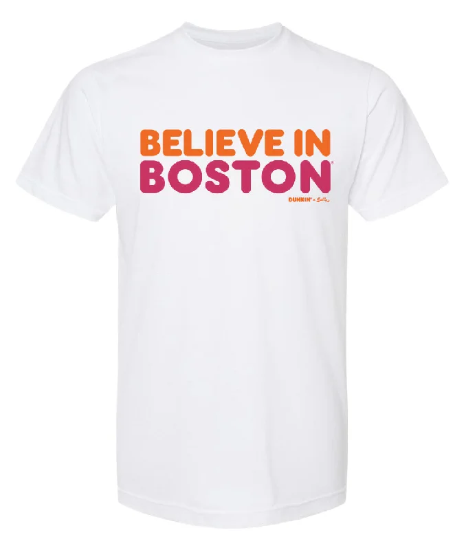 women's breathable activewear top -Believe In Boston x Dunkin' Shirt - White