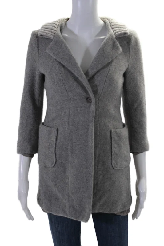 women's hooded winter jacket -Fabiana Filippi Womens Single Button Notched Lapel Coated Gray Wool