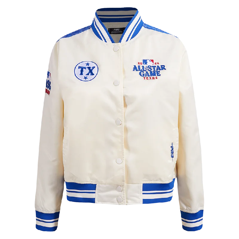 ladies' faux suede jacket -MLB ALL STAR 2024 WOMEN'S RIB SUBLIMATED SATIN JACKET (EGGSHELL/ ROYAL BLUE)