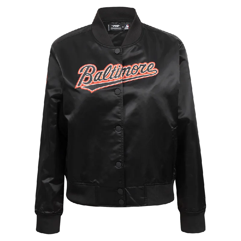 women's relaxed fit blazer -MLB BALTIMORE ORIOLES CLASSIC WOMEN'S SATIN JACKET (BLACK)