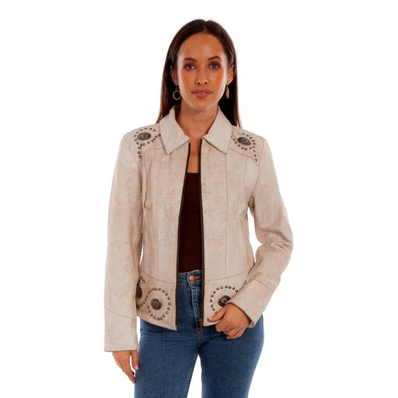 professional work blazer for women -Scully Western Jacket Womens Snap Concho Stud Accents Cream F0_L1101