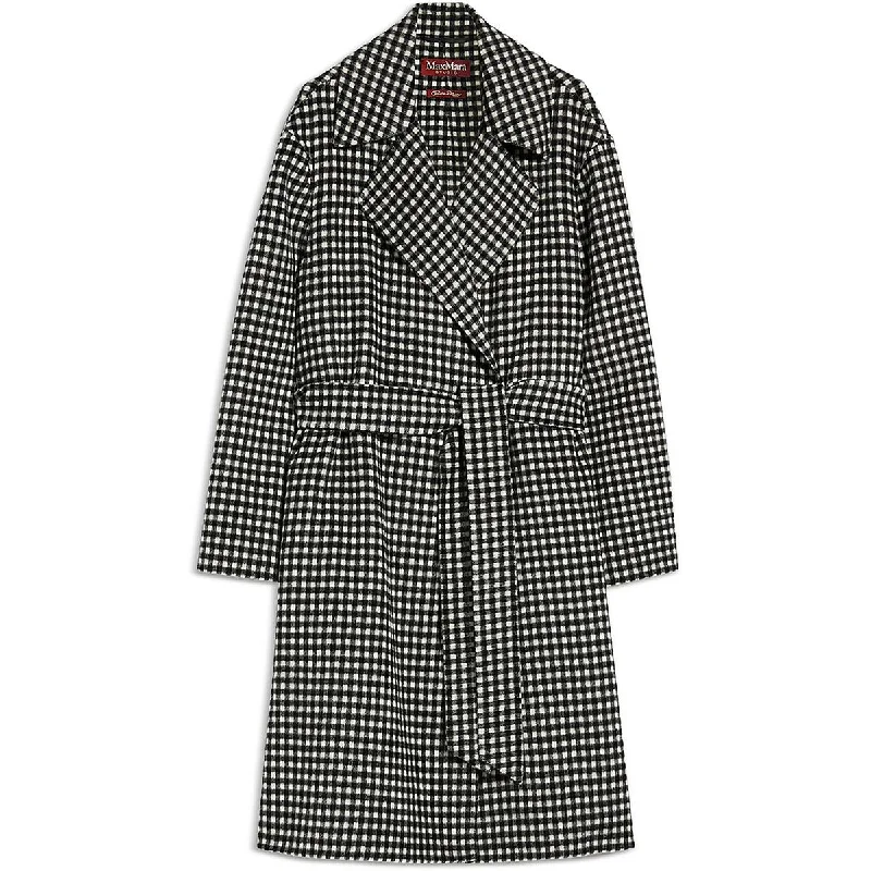 ladies' sporty windbreaker -Max Mara Studio Womens Checkered Virgin Wool Wrap Coat