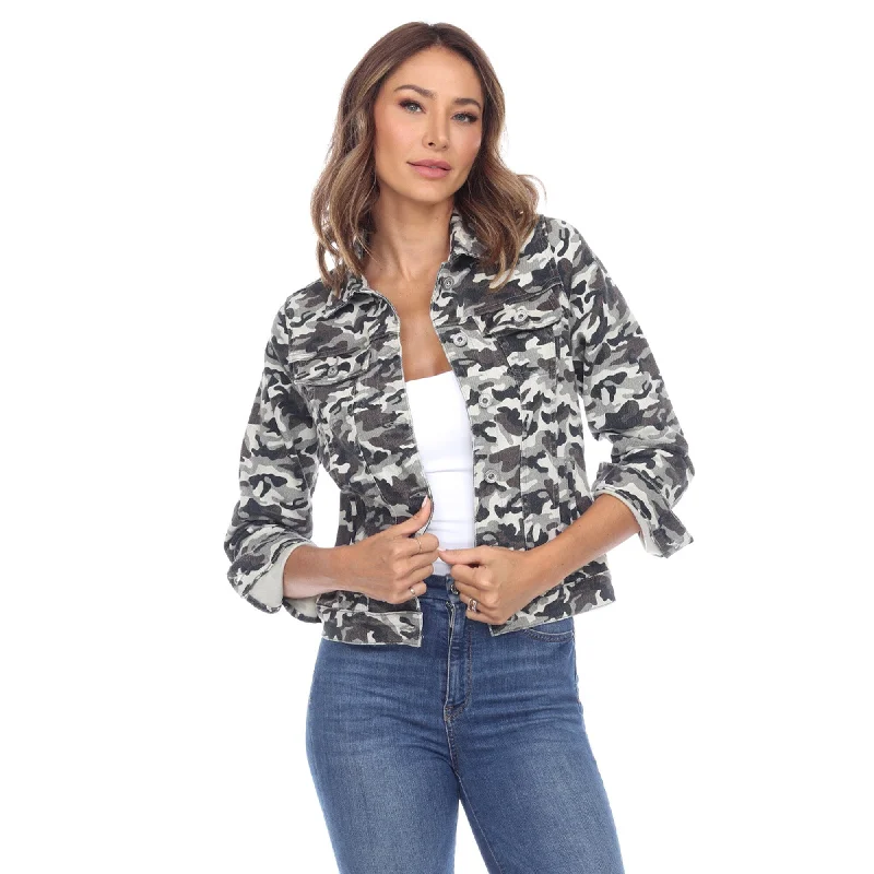 cropped wool blazer for women -White Mark Womens Camo Denim Jacket Cotton Blend Sizes S To 4X Outdoor Fashion