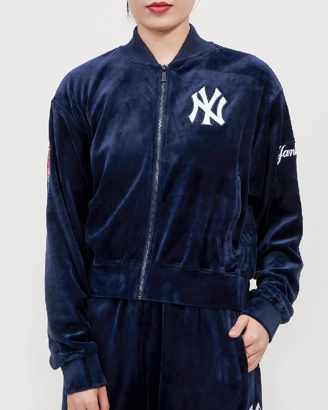 women's elegant cape coat -MLB NEW YORK YANKEES CLASSIC WOMEN'S VELOUR FZ TRACK JACKET (MIDNIGHT NAVY)