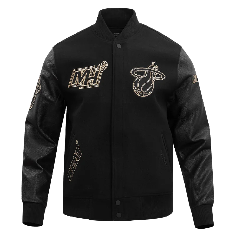 chic oversized blazer for women -NBA MIAMI HEAT BLACK & GOLD WOOL VARSITY JACKET (JET BLACK)