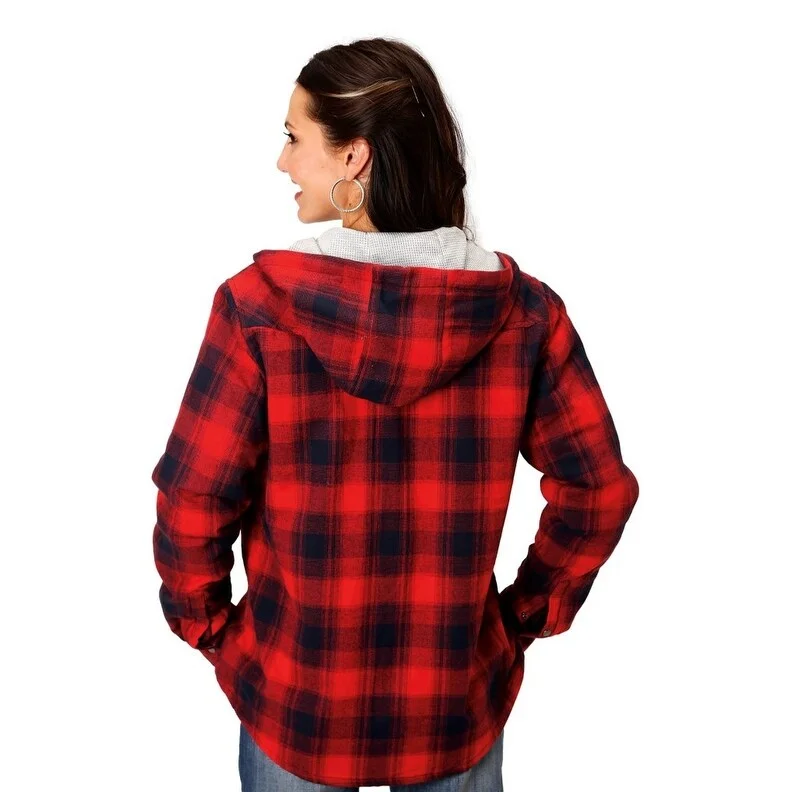 fitted wool blend coat for women -Roper Western Jacket Womens Shirt Jac Plaid Snap 03-098-0119-2695 RE