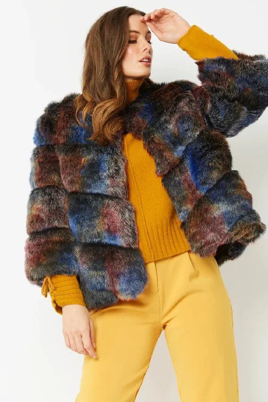 women's faux fur-lined parka -Multicolor Faux Fur Ella Coat