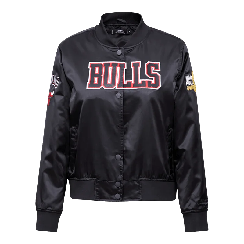 women's varsity bomber jacket -NBA CHICAGO BULLS CLASSIC WOMEN'S SATIN JACKET (BLACK)