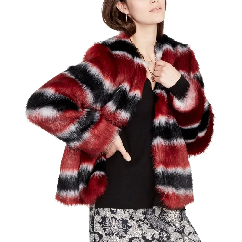 casual oversized shacket for women -Rachel Roy Womens Striped Faux-Fur Jacket