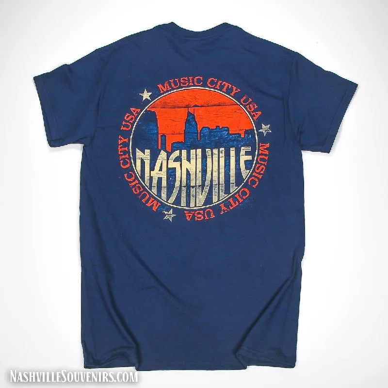 oversized cotton tee for women -Dark Blue Music City USA Tee