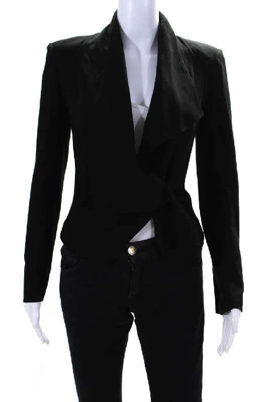 women's thermal long coat -Helmut Lang Womens Silk Blend Cropped Button Closure Jacket Black