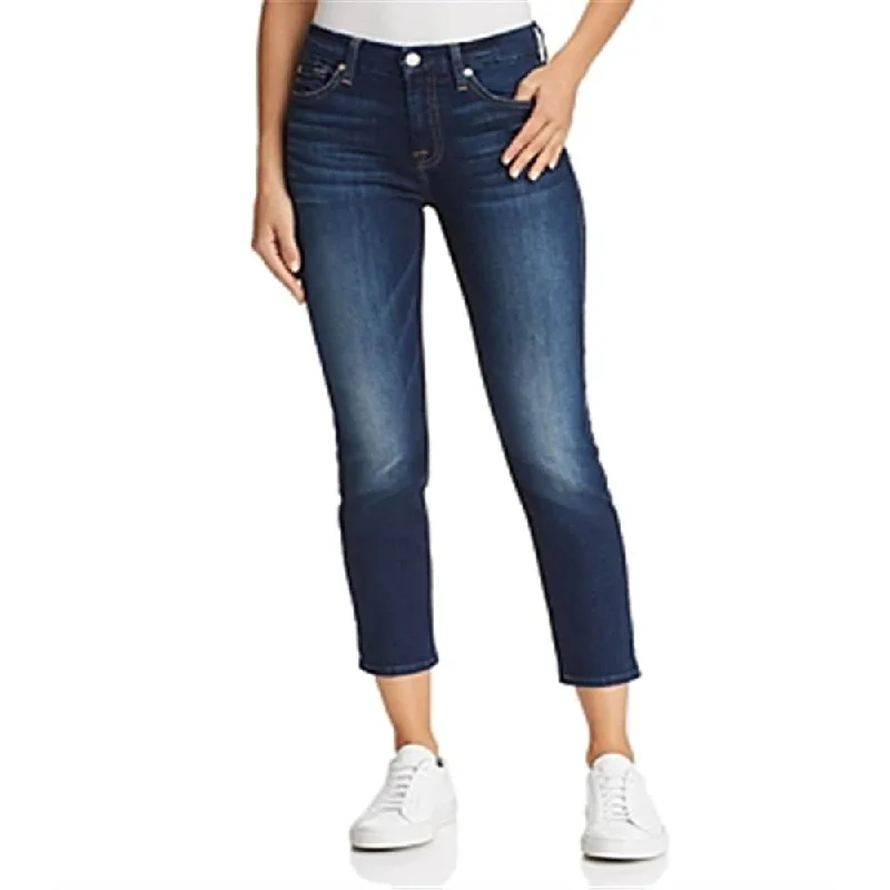 women's wide-leg high-rise jeans -JEN7 Women's Kimmie Denim Whisker Wash Skinny Jeans Blue Size 24