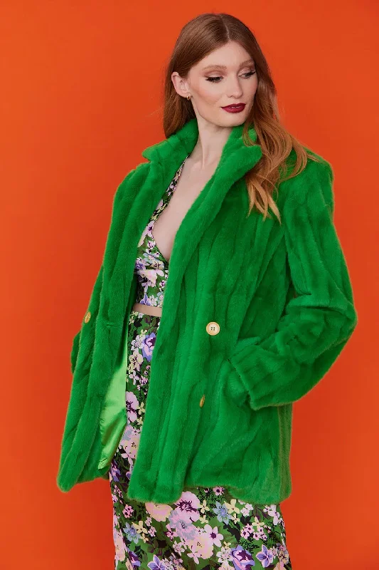 women's reversible coat -Green Faux Fur Midi Coat