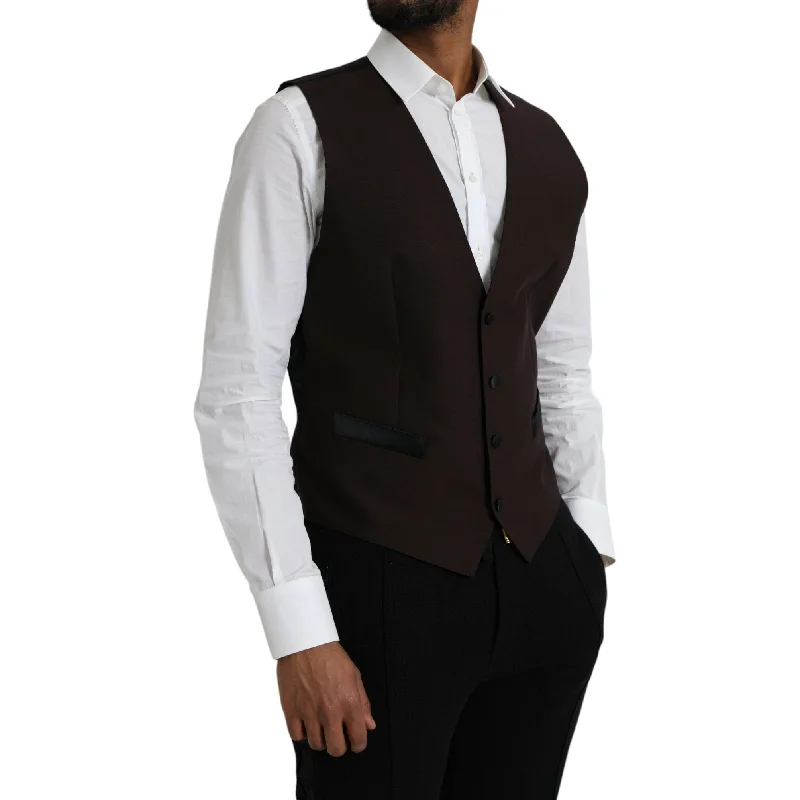 women's slim fit blazer -Dolce & Gabbana Brown Wool Waistcoat Dress Formal Men's Vest